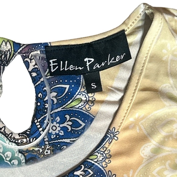 Ellen Parker Sleeveless Multicolored Round Neck Boho Cinch Waist Dress Size S - Picture 7 of 7